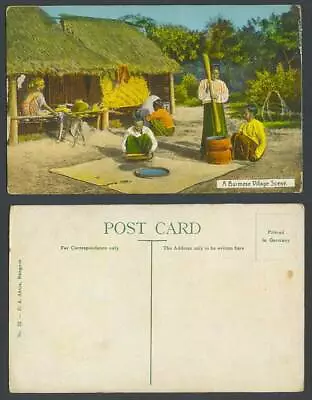 Burma Old Postcard A Burmese Village Scene Large Mortar Pestle Native Houses Dog • $16.84