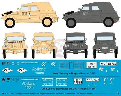 Peddinghaus 1/16 VW Kubelwagen Markings (2 Cars: Ramcke DAK & Panzer Lehr) 3577 • $12.71