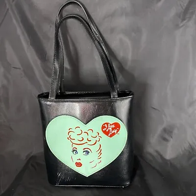 I Love Lucy Embroidered Black Hand Bag Green Appliqué Heart With Lucy Face • $23.87