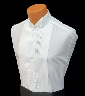 Men's Fitted White Tuxedo Shirt Slim Formal Wing Collar 1/4 Inch Pleated Front  • $17.95