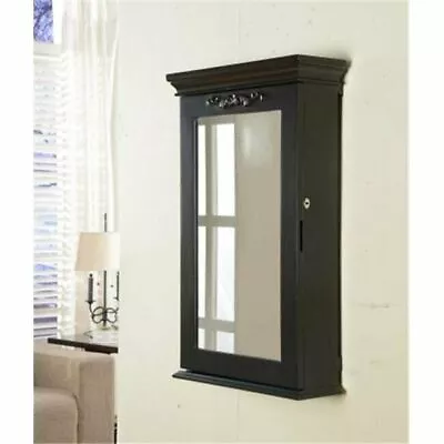 Morris Lockable Wall-Mount Jewelry Armoire W/ Mirror Multiple Compartment Black • $159