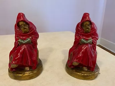 Original Mid-20th Century MONK Reading Book  Armor Bronze Co  BOOKENDS  FRIAR  • $100