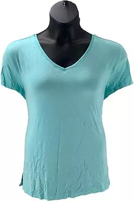 H By Halston Essentials V-Neck Top With Forward Notch Detail Aqua • $12.39