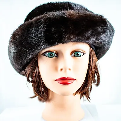 Dark Brown Red Fur Vintage Women Pillbox Mink Hat Size 7.5/8 • $2000