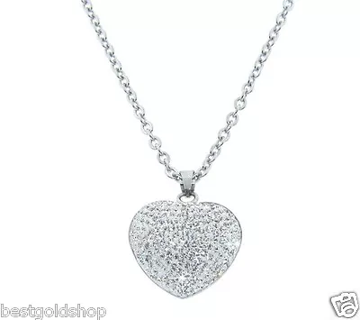 Adjustable Pave Heart Chain Necklace Stainless Steel By Design QVC J278951  • $32