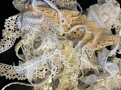 Vintage Neutral Lace Trim Bulk Lot Sewing Craft Snippet Roll Doll Clothes • $11