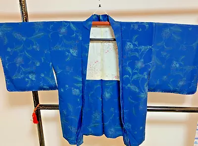 Japanese Kimono/ HAORI Blue Flower/Silk Short KimonoJacket/KIMONO HANGER /2items • £37.70