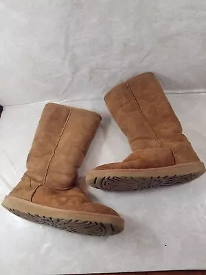 UGG Australia Classic Tall Winter Boots Womens Size W10 Brown Leather Sheepskin • $20