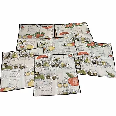 Vintage Cloth Napkins Botanical Mushroom Snail Set Of 6 Cottage Core • $24.99