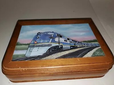 Missouri Pacific Train Hand Painted Wood Keepsake Jewelry Sewing Box Vtg  • $129.99