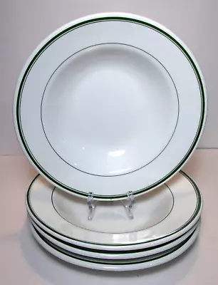 4 Buffalo China Saratoga Green Stripe Rimmed Soup Bowls 9  Restaurant Ware 1921 • $60