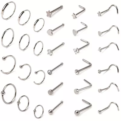 $3 • Buy Pack Of 14/22/26/30 Nose Piercing Stud Ring Hoop Stainless Steel Body Jewellery