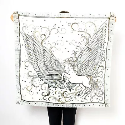 Pegasus Hand Painted Scarf Silk Cotton Square Scarf Black White Scarf 35X35 • $79