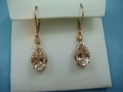 14K Rose Gold Plated Pear Cut Lab-Created Morganite Diamond Drop Dangle Earring • $79.99