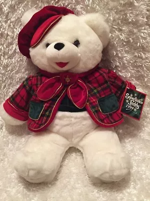 DanDee 1999 Snowflake Teddy White Plush Plaid Velvet Coat Beret Holiday 24” NOS • $51.27