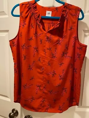 Cabi Large Sleeveless Blouse Red Floral Sprig Tank Style • $18