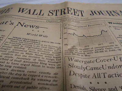 $4 • Buy Vintage Wall Street Journal Newspaper - Friday, August 9, 1974 - Nixon Resigns