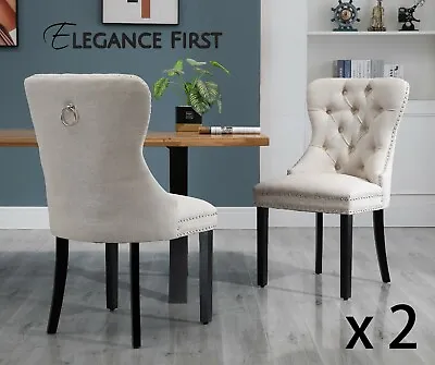$451 • Buy 2 X  Beige French Provincial Fabric Dining Chairs Upholstered Tufted Back Studs 
