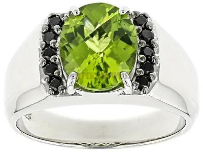 Natural Peridot & Black Spinel Gemstone With 925 Sterling Silver Men's Ring 1381 • £115.22