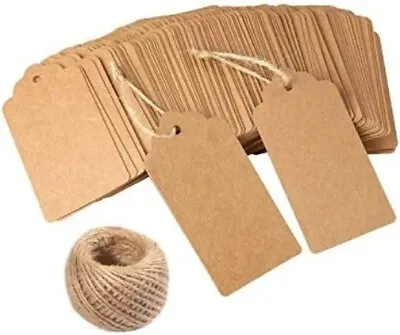 £6.45 • Buy 100PCS Paper Gift Pricing Tags Kraft With 100 Feet Natural String For All Events