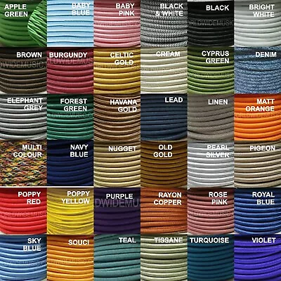 ROUND 3 Core Braided Fabric Cable Lighting Lamp Flex 6 AMP - Choice Of Colours • £0.99