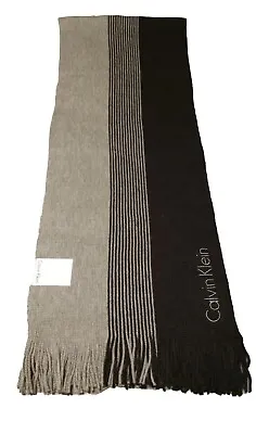 Calvin Klein Mens Knit Gray And Black Tonal Striped Winter Fall Scarf • $15