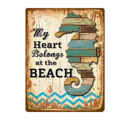 £3.99 • Buy My Heart Belongs To The Beach Aluminium Metal Sign Garage Kitchen Garage Bar