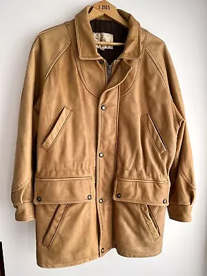 Acil Car Coat Butterscotch Leather Men Small Jacket Made Canada Rockabilly Vtg • $48