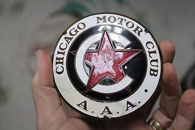 1920s CHICAGO MOTOR CLUB AAA PORCELAIN ENAMLED BRASS RADIATOR BADGE SIGN • $169