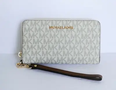Michael Kors Jet Set Travel Large Phone Case PVC Leather Wallet MK Vanilla • $68