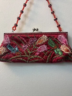 Vintage Butterfly Garden Embroidered Red Purse • $10.79