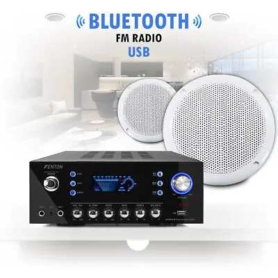 Pair Of 6  Water Resistant In-Ceiling/In-Wall Hifi Speakers Bluetooth Amplifier • £155