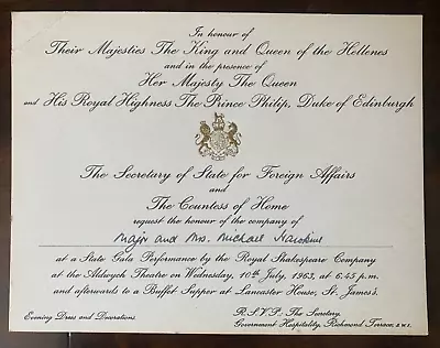 Antique Royal Invitation State Gala Queen Elizabeth King Paul Greece Hellenes • £19.99