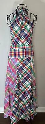NWOT Polo Ralph Lauren Womens Dress Size 6 Madras Plaid Halter Neck Maxi  $298 • $125.10