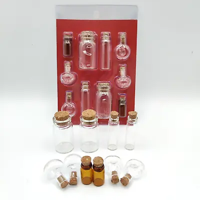 Mini Glass Bottles Cork Stopper Small Assorted Shapes And Sizes Crafts Jewelry • $8.99