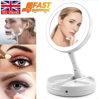 10x Magnifying Double-sided Folding Make Up Mirror W/ LED Light Bathroom Shaving • £7.99