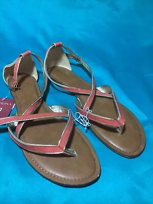 MERONA Sandals Women SZ 11 Brown Peach Thong Toe Strappy Shoes Casual NWT • $19.99
