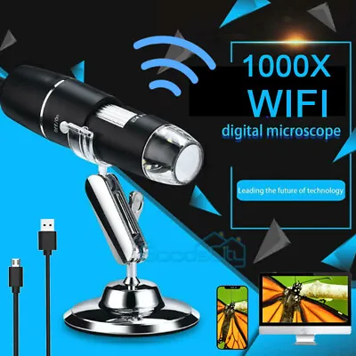 8 LED 1600X 10MP WIFI Digital Microscope Endoscope Magnifier Camera With Stand • $25.35