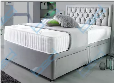 New Suede Divan Memory Foam Divan Bed Set With Mattress Headboard Various Sizes • £184.99