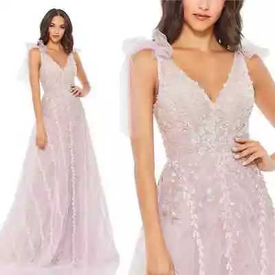 MAC DUGGAL 20313 Embellished Soft Tie Sleeveless V Neck Gown Light Pink 2 NEW • $598