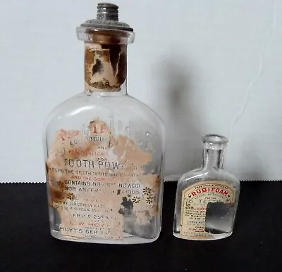 Lot Of 2 Vintage Antique Rubifoam For The Teeth Glass Bottles Label Cap & Sample • $19.95