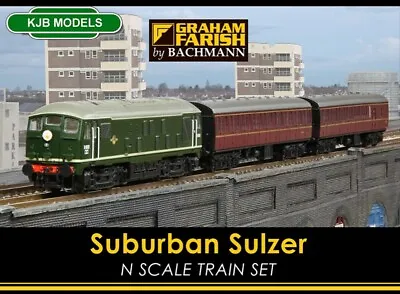 N Gauge Farish 370-062 Suburban Sulzer Train Set - Class 24 + 2x Coaches Etc • £209.95