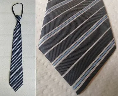 2 X Mens Zipper Tie Necktie Pre-Tied 100% Polyester Navy Blue Silver Stripes NWT • $9.31