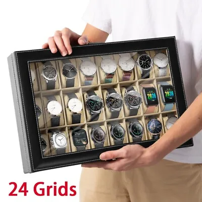 New 24 Grid Glass Display Watch Box Case Organizer For Women Men Jewelry Storage • £22.99