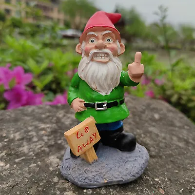 Garden Gnome Rude Middle Finger Go Away Sign Naughty Dwarf Garden Home Decor • $20.99