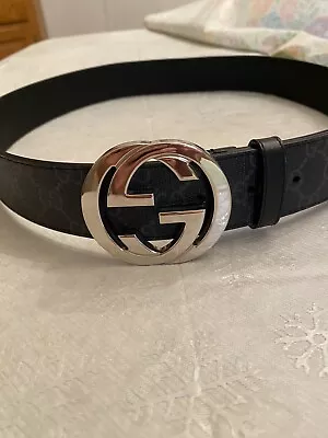 Gucci Mens Leather Belt Brown 411924 Silver Interlocking Buckle 36 • $400