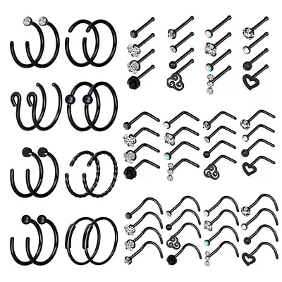 64Pcs Black Surgical Steel Nose Stud Bone L-Shaped Screw Labret Lip Nose Ring • $7.59