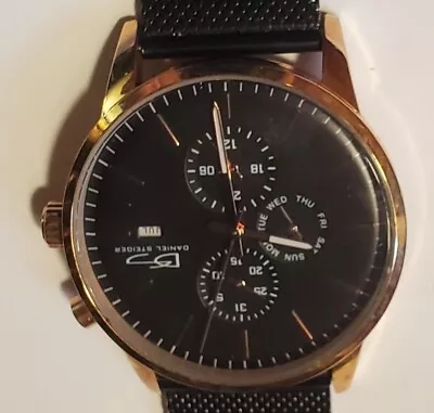 $50 • Buy Men's Daniel Steiger Two Tone Watch 9197 Black Gold Day Date Moon 3 ATM