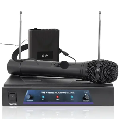 QTX VNH1 Dual VHF Wireless Radio Microphone System Handheld And Headset • £59.99