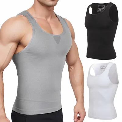 Men Compression Shirt Slimming Body Shaper Gynecomastia Tummy Control Vest Sport • £5.99